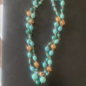 Elegant Turquoise and Gold Beaded Necklace